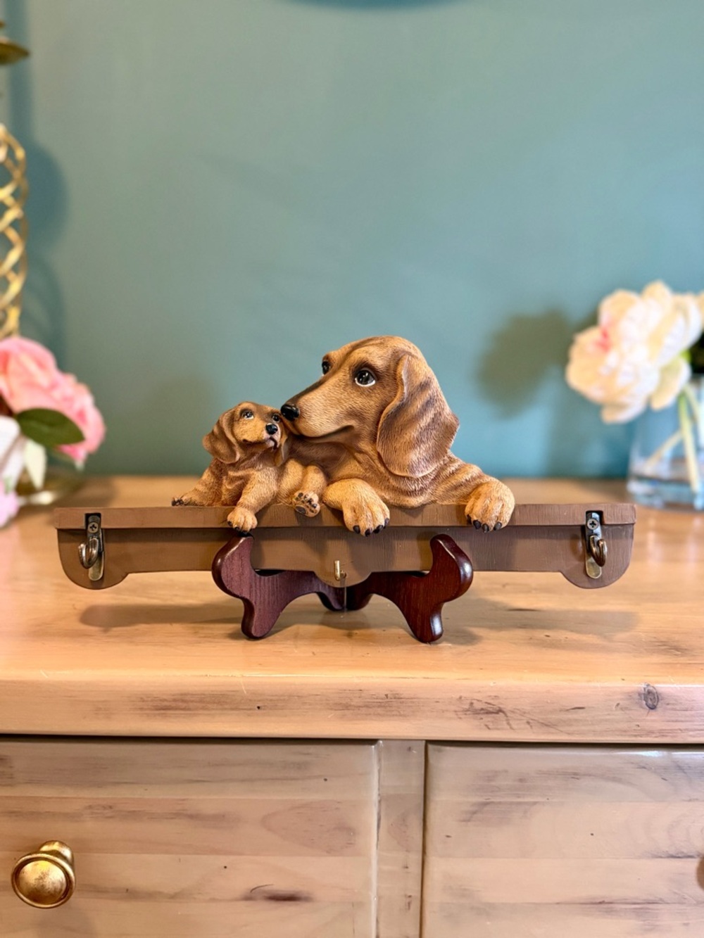 Vintage Dachshund Wall Hook Rack Dog Key Leash Holder 3 Hooks